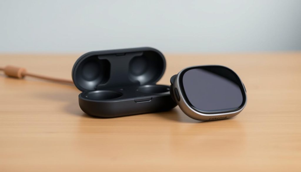 Generate an image of the Arccos Link Pro device and its wireless charging case.