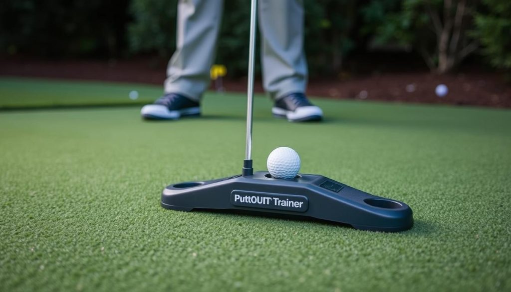Image of PuttOUT Premium Pressure Putt Trainer on a putting green