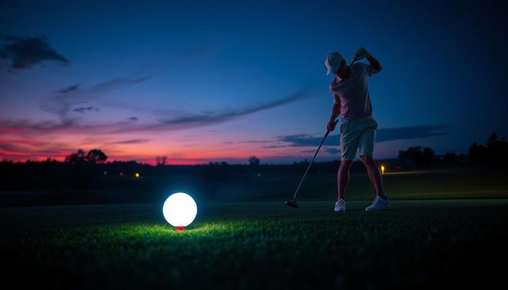 Image of a golfer using a LED-illuminated golf ball